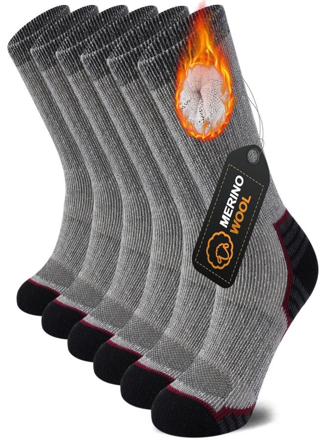 floconssy Merino Wool Hiking Socks Outdoor Cushioned Thermal Warm Winter Boot Crew Socks for Men & Women 3 Pairs Black Red Size 10-13 - Image 1